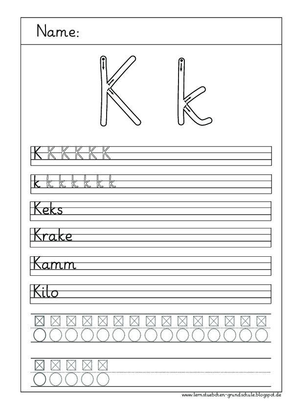Schreibblätter zum K - k
